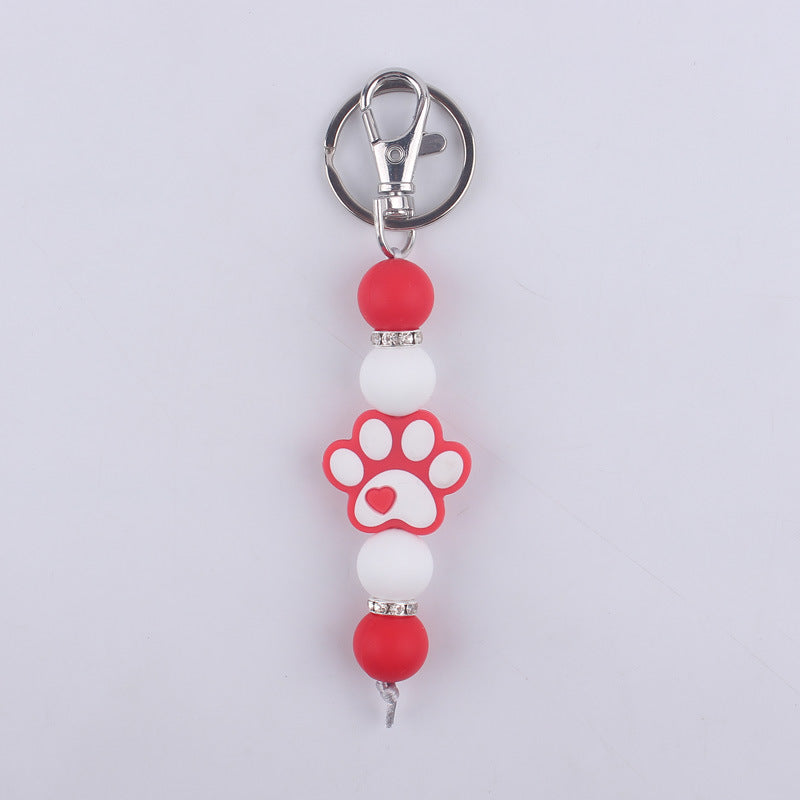 Wholesale Cartoon Dog Paw Silicone Handmade Beaded Keychain